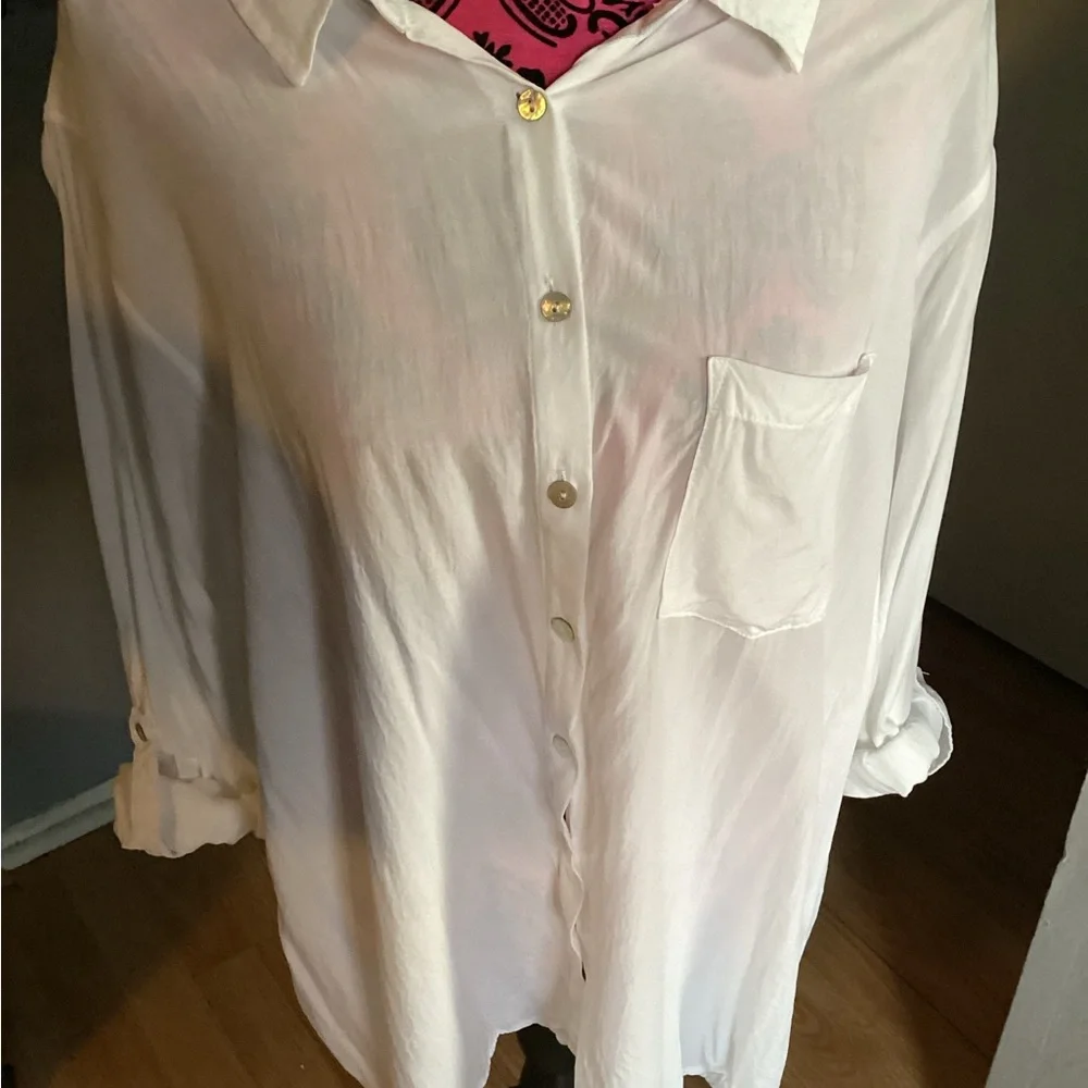 White Button-Down Long Shirt 3X - Picture 8 of 9